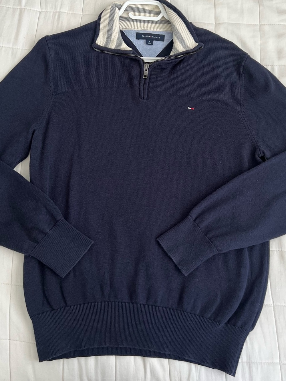 Tommy Hilfiger Navy Half-Zip Pullover with Contrast Collar